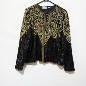 Elegant Black and Gold Sequin Jacket